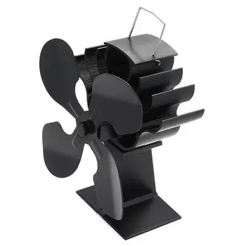 

4 Blade Heat Powered Stove Fan Wood Log Burner Fireplace Eco Friendly Black