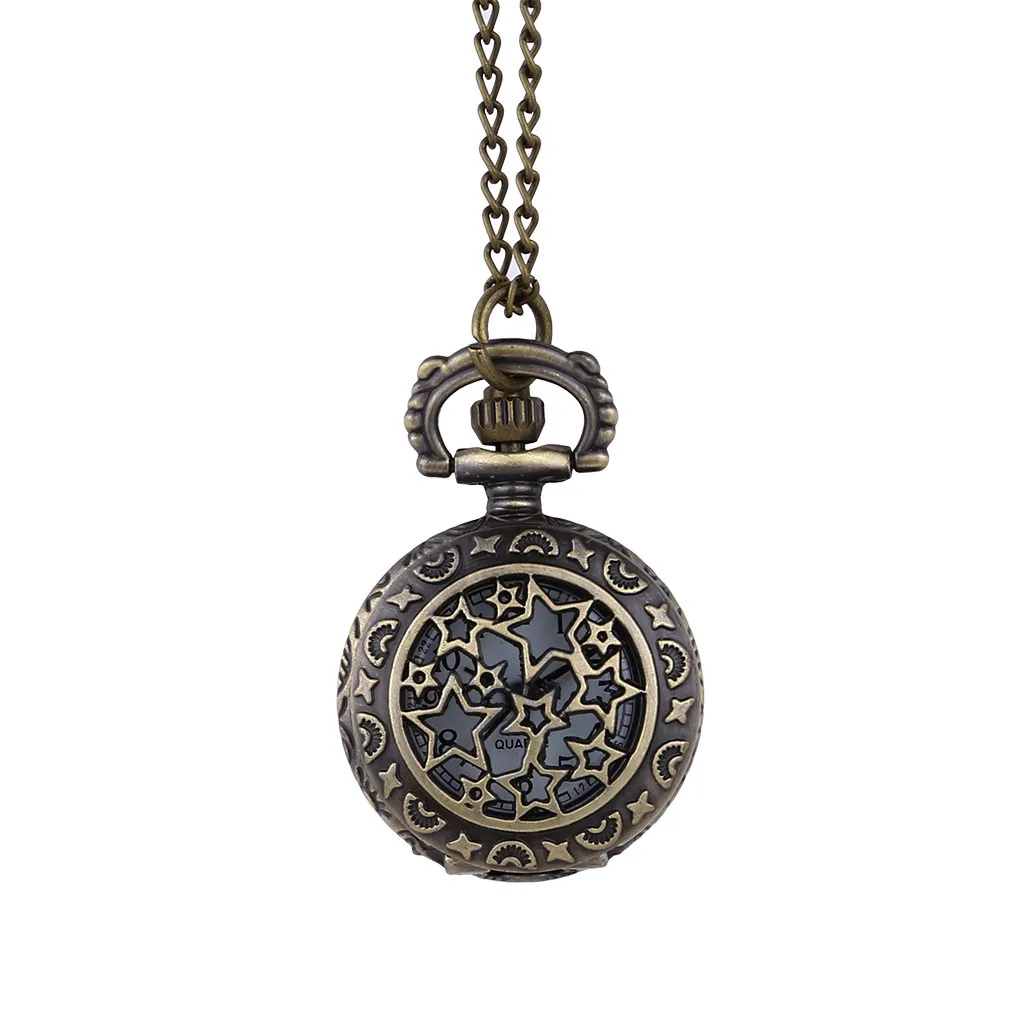 Vintage Bronz kuvars cep saati Steampunk kolye kolye hediye cep saati Retro yaratıcı büyük beş köşeli yıldız hollow #10
