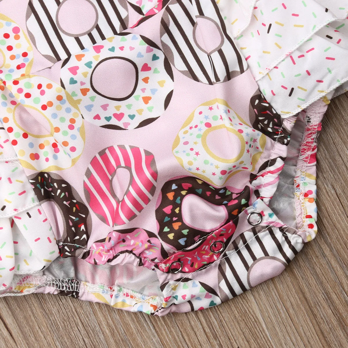 Pudcoco Newborn Baby Girl Clothes Sleeveless Doughnut Print Ruffle Romper Jumpsuit One-Piece Outfit Sunsuit Clothes 0-24M