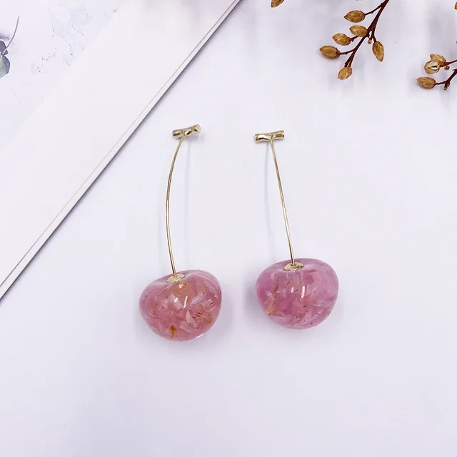 Korean Sweet Cherry Earrings Long statement Earrings for Women Acrylic Resin Colorful Fruit Dangle Earring Red Blue Pink Cherry pink