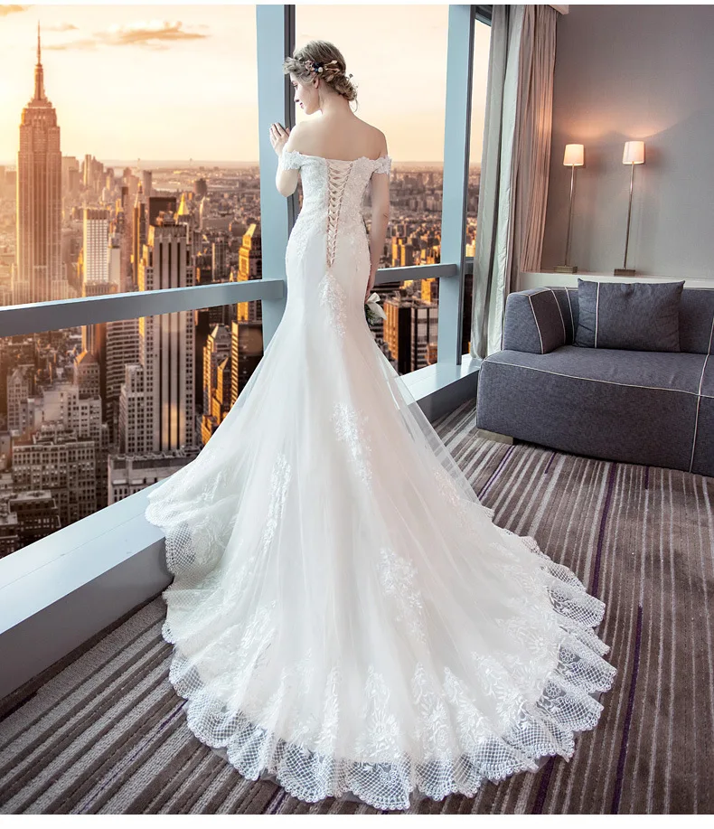 Robe de mariee легкий кремовый цвет кружева с аппликацией и юбкой-годе свадебное платье с плеча бисера Свадебные платья Abiti da sposa