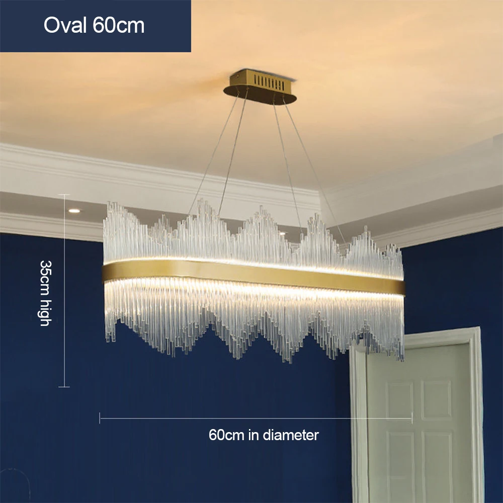60cm oval Хрустальные подвесные светильники, Подвесная лампа, роскошный Лофт для гостиной, конференц-зала, рождественское домашнее декоративное освещение, железный светильник, круглые лампы - Цвет корпуса: 60cm oval