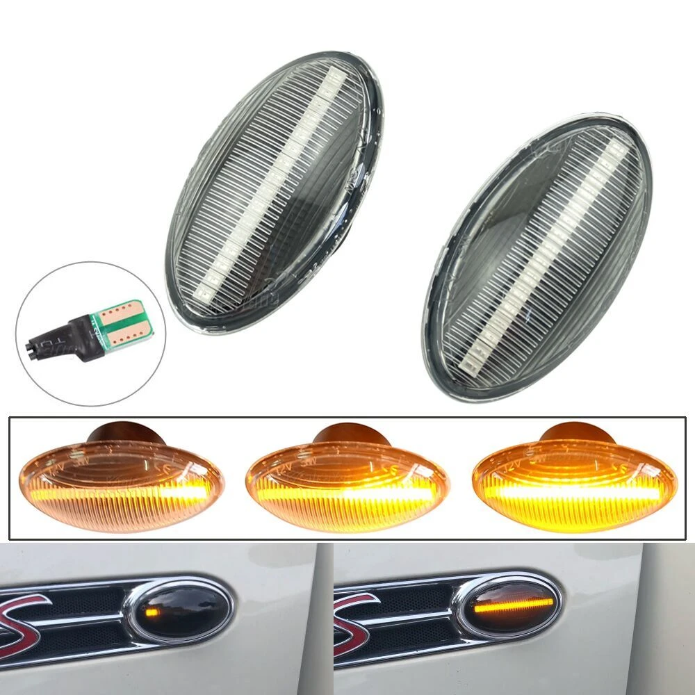 For 02-08 Mini Cooper R50 R52 R53 LED Front Rear Fender Side Marker Lights Clear