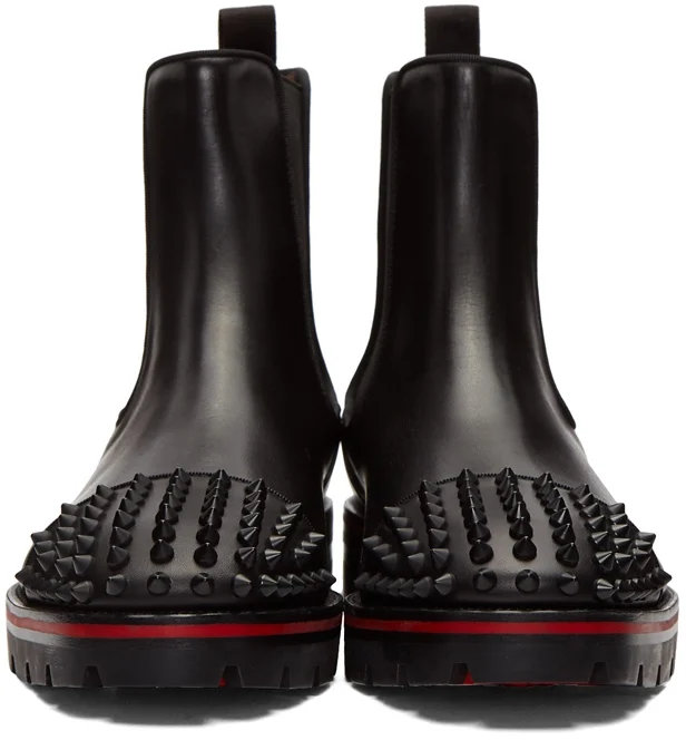 Qianruiti Fashion Men Chelsea Boots Ankle Spike Rivet Boots Elastic Band Round Toe Low-heeled Shoes EU39-EU46