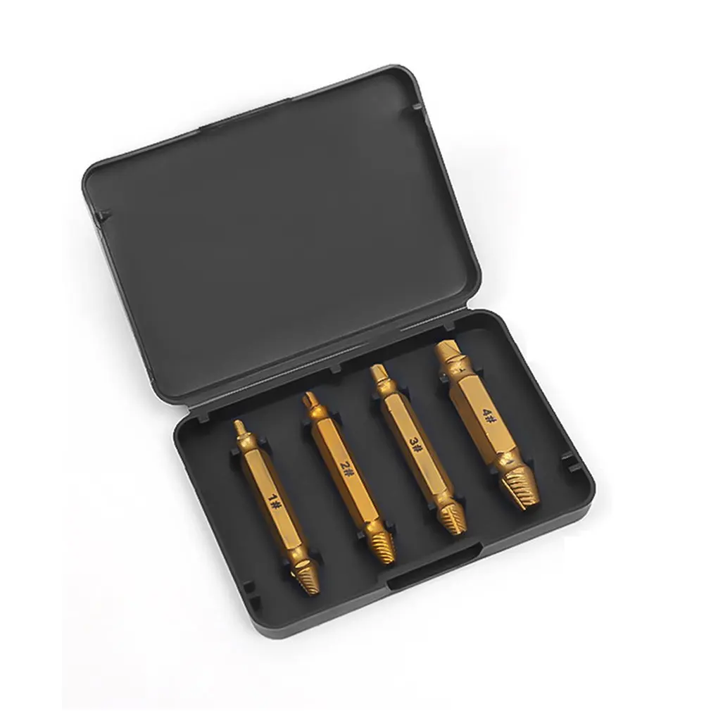 

4PCS S2 Damaged Screwdriver Extractor Kit Broken Steel Bolt Remover Screw Pull Center Drill Bit Removal Tools
