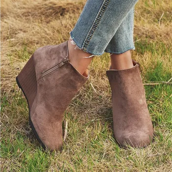 

Autumn Winter Boots Classic Ankle PU Leather Boots Winter Suede Slip-on Women Shoes 35-43 NEW Women 2019 Fashion Boots