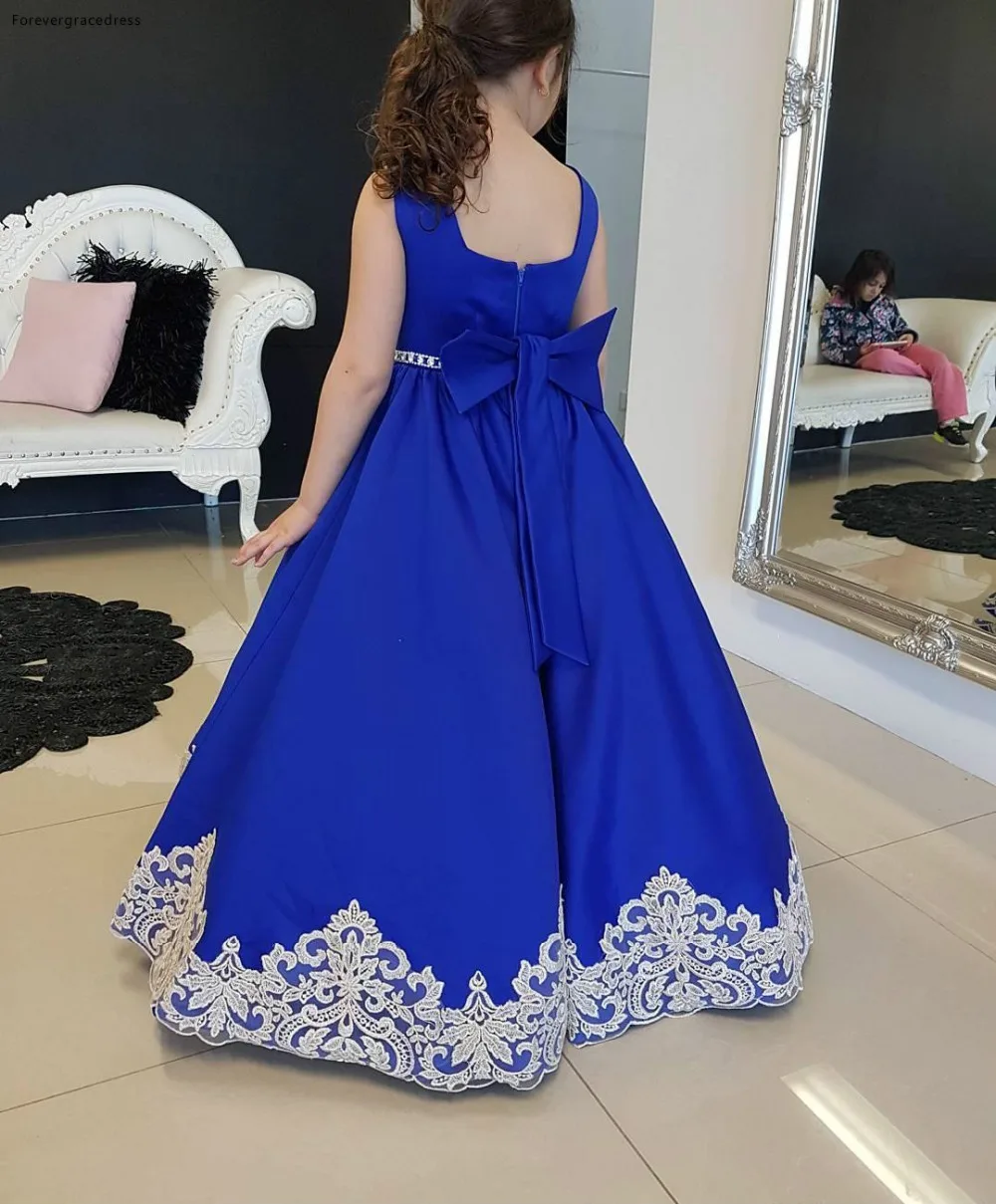 Royal Blue Flower Girl Dresses 2018 Bow Sash Back Appliques Princess A Line Kids Toddler Formal Wear Gowns Girls Pageant Birthday Dress  88 (4)