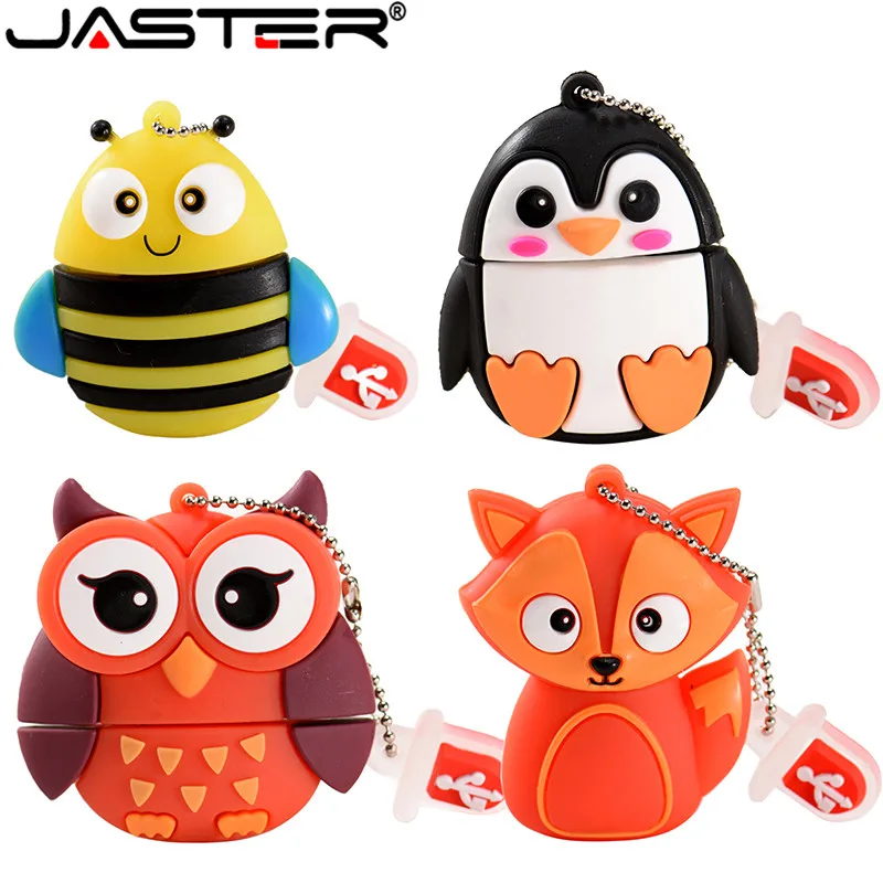 JASTER-unidad flash usb de 32GB, lindo pingüino de dibujos animados, estilo búho y zorro, memoria usb 2,0, 4GB, 8GB, 16GB, 64GB