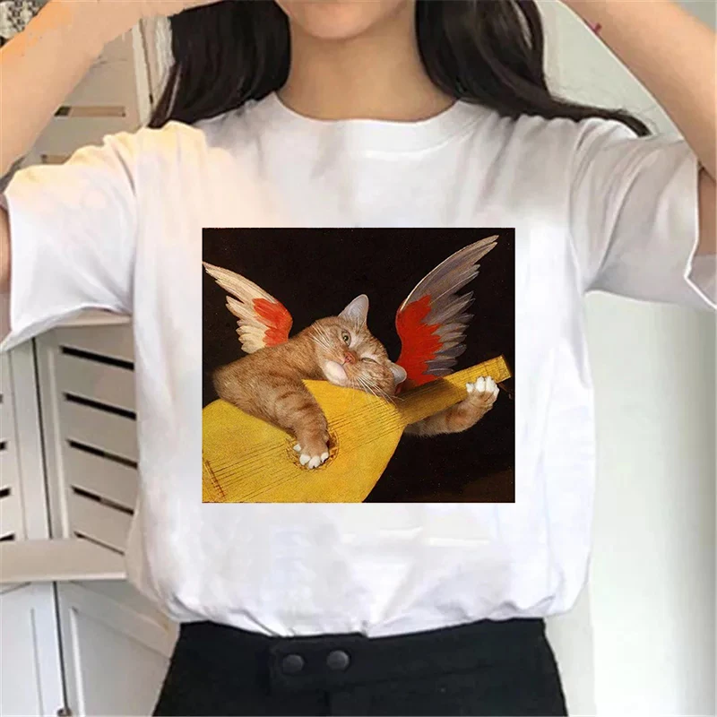 

Vintage Gothic E Girl Cat T Shirt Aesthetic Style Graphic Tees Women Emo Clothes Short Sleeve Summer Harajuku Fashion Streetwear