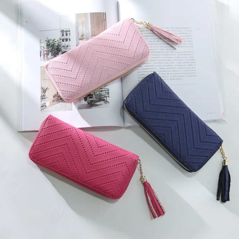 

2019 Korean Style Women Wallet Tassel Zipper Large Capacity Mobile Phone Bag Coin Purse Card Bag Women Clutch Bag