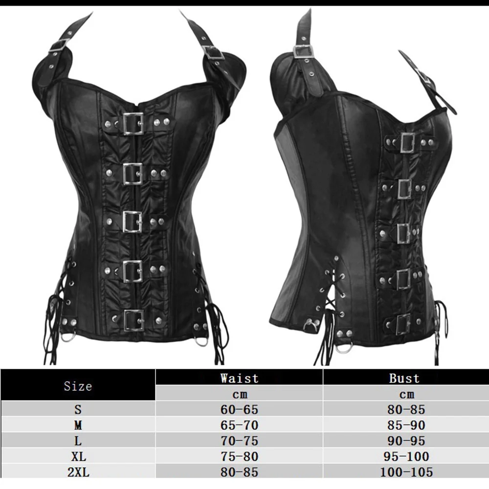 Сексуальный корсет для талии жилет из искусственной кожи бюстье стимпанк для женщин Черный винтажный с пряжкой на молнии