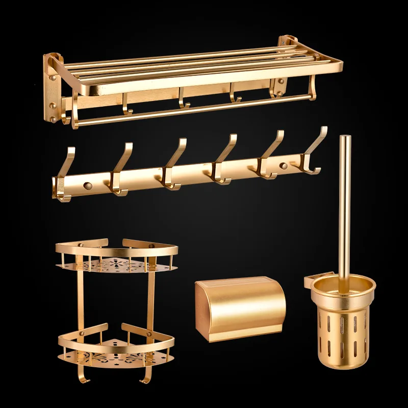 

Gold Towel Rack Alumimum Bathroom Storage Shelf Folding Towel Rack Bathroom Sanitary Ware Hardware Pendant Set