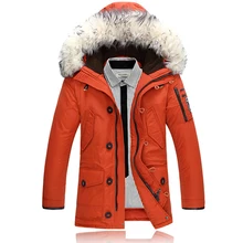 Зимний пуховик для мужчин, Ветровка-20 градусов, плотное теплое белое пуховое пальто, Мужская зимняя парка, меховое пальто, теплая парка с капюшоном