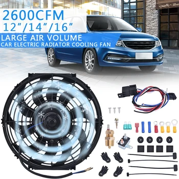 

SPEEDWOW 12 14 16 Inch 2600CFM Thermostat Relay Switch Kit Car Electric Radiator Cooling Fan Radiator Cooling Fan 12V 160W