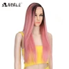 Noble synthetic wigs 30 Inch Pink Straight Heat Resistant Wig Hair Blonde Ombre Long Wigs For Women Synthetic Lace Front Wig ► Photo 3/6