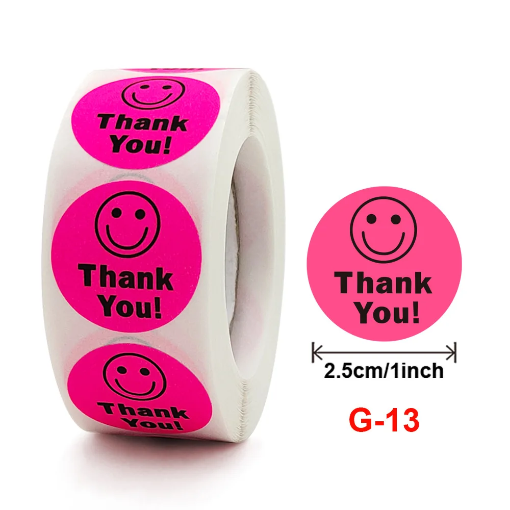 500Page One Roll Children Stationery Stickers Tape Creative School Smiley Face Reward Thank You Cute Fluorescent Color Kids Toy