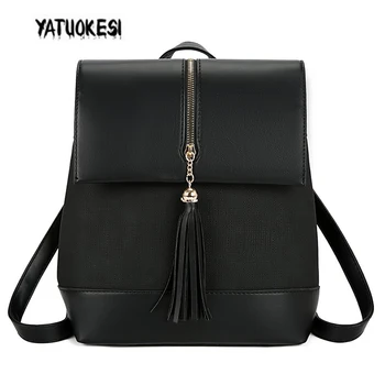 

YATUOKESI Backpacks Bag Schoolbag Shoulder Mochilas Pu Leather Women Girls Canvas Men Brown Large Laptop Notebook School Travel