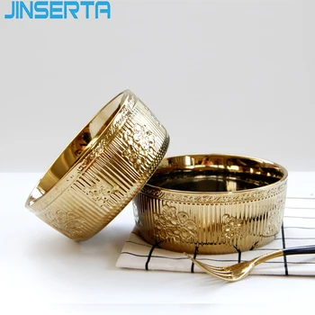 

JINSERTA Ceramic Storage Tray Dinner Plate Dish Bowl Luxury Gold Dessert Fruit Salad Bowl Home Restaurant Decor Tray