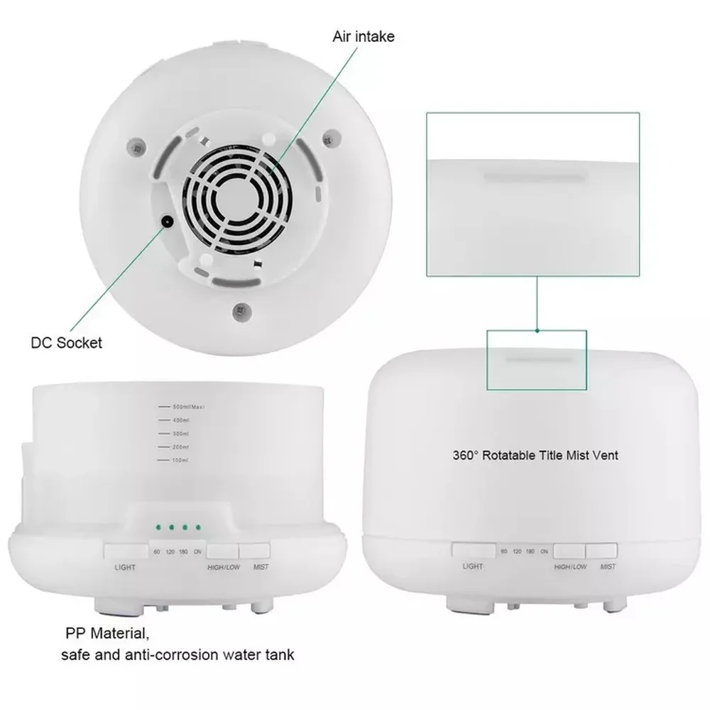 500 мл распылитель эфирного масла с дистанционным управлением, увлажнитель воздуха, ароматерапия, Установка таймера, 7 цветов, светодиодный светильник, автоматическое отключение