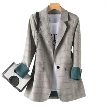 

2020 New Fashion Business Interview Plaid Suits Women Work Office Ladies Long Sleeve Spring Casual Blazer