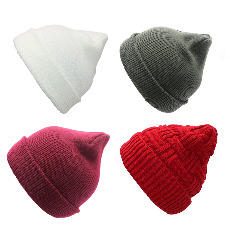 Зимняя однотонная Вязаная Шапка-бини, модная простая Шапка-бини Skullies, женская мягкая хлопковая утолщенная теплая шапка, шапочка в стиле кэжуал