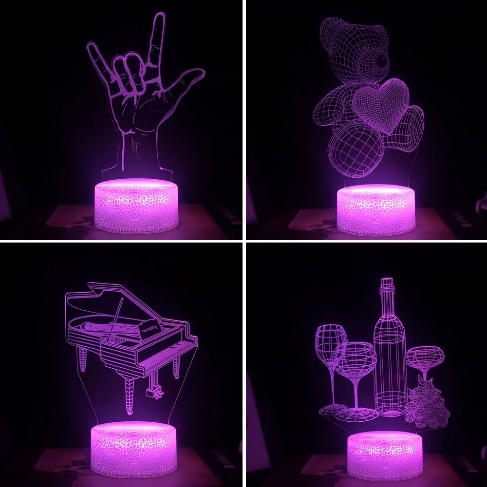 USB finger love you ночной Светильник 3D лампа для детей Романтический фестиваль 7 цветов