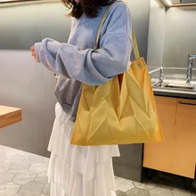 Женская Повседневная Сумка-тоут ярких цветов со складками, холщовая Большая вместительная сумка на плечо, Женская холщовая Геометрическая плиссированная сумка для покупок#20