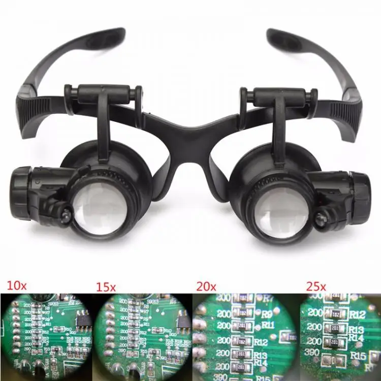 Часы Ремонт Лупа 10X 15X 20X 25X Регулировка объектива увеличительные очки 2 светодиодный Лупы для глаз ювелирный ремонт часов инструменты с коробкой
