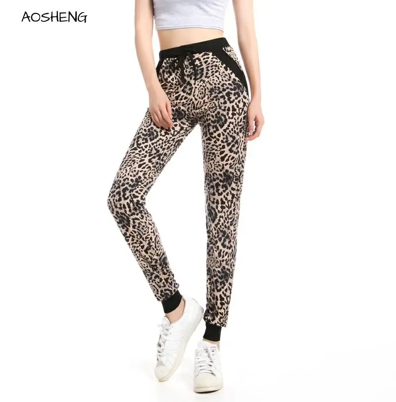 

2016 New arrival Women Leopard Jogger Pant Ankle-Length Pant With pocket Drawstring American Original order 8520