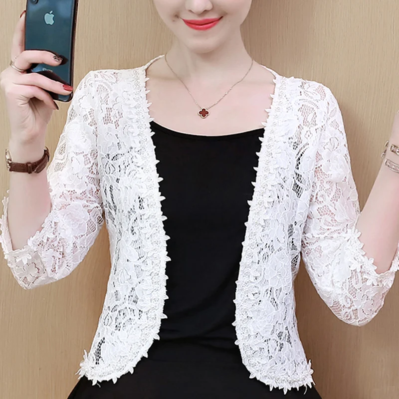 Пальто и куртки для женщин chaquetas mujer размера плюс, куртка для женщин, пальто-кардиган, Женская белая кружевная куртка с бисером B240