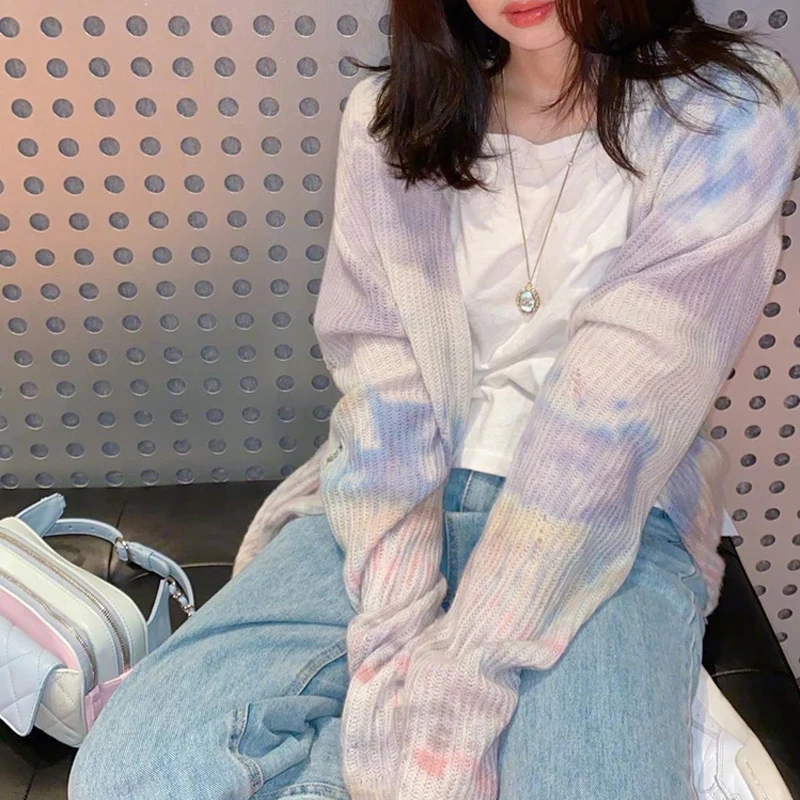 

Women's Pastel Tie Dye Cardigan Soft Knit Long Sleeve Button Front Distressed Tie-dye Cardigan Sweater Fall Winter Knit Tops /