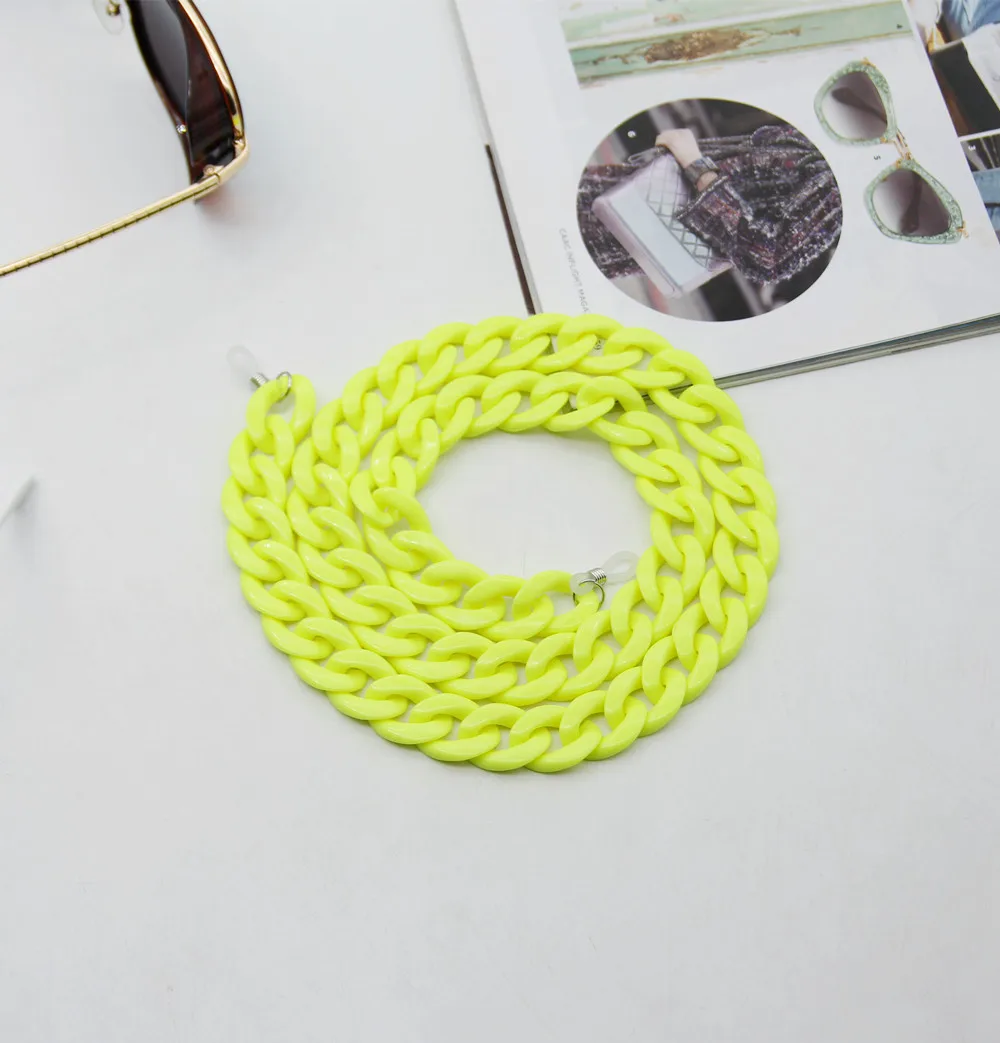 Neon Yellow as photo FishSheep модные акриловые очки цепь шнур для очков для чтения с завязками на шее ремни с цепью веревка Смола Солнцезащитные очки Largands ремень - Цвет: Neon Yellow as photo