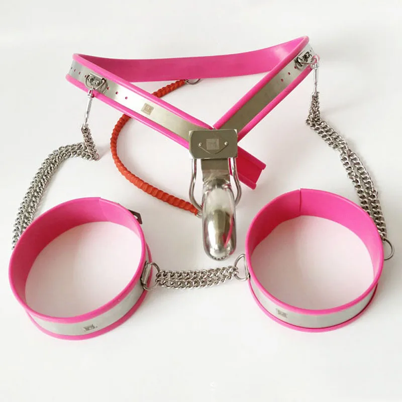 

Stainless Steel Male Chastityu Belt Pants+Thigh Ring Cuffs BDSM Bondage Set Sex Toys For Men Cock Cage Cbt Chastity Lock Device