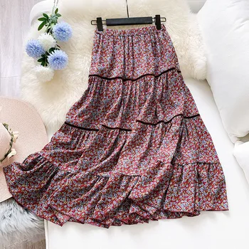 

Women's Skirts Korean Retro Floral Skirt Autumn Winter Skirt Big Swing Mermaid Skirt Prairie Chic Wild Long Skirt falda ML350