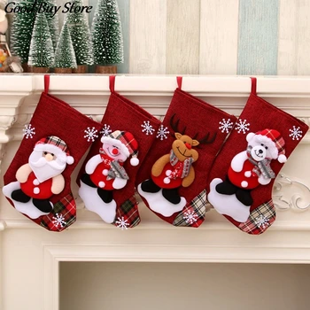 

Socks Shape Bag Christmas Party Gift Candy Bags for Tree Hanging Cute Cartoon Packing Pouch Mini Soft Storage Organizers Holder