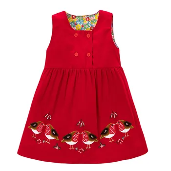 

Jumping Meters Children Girls Spring Autumn Dress Corduroy Clothes O-neck Cotton Patchwork Birds Embroidery Casual Vest Dresses