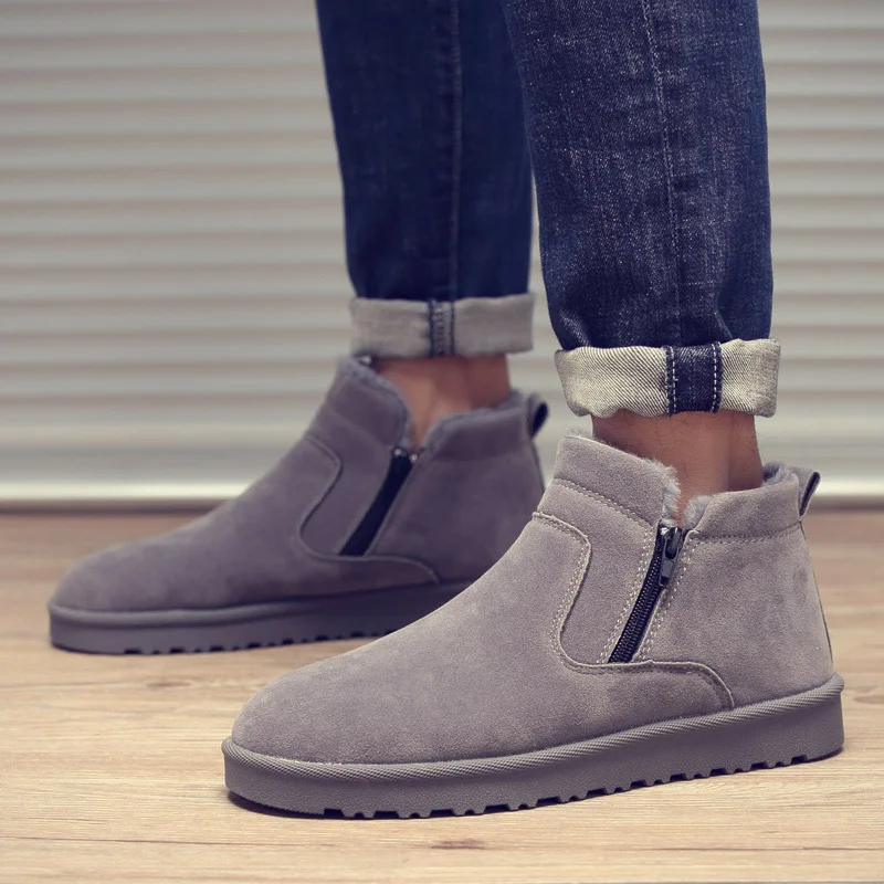 

Snow Boots Men's Winter Brushed And Thick Warm Trend Men Fur mian bao xie Waterproof Black And White with Pattern Middle Boots