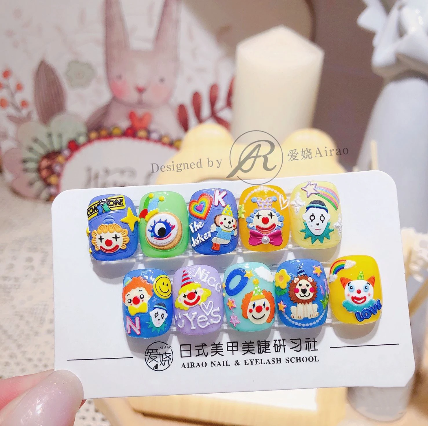 

Beautizon Pierrot Embossed Puppet Doll Sticker High Quality 5D Engraved Nail Stickers Nail Art Decorations Nail Decals Design