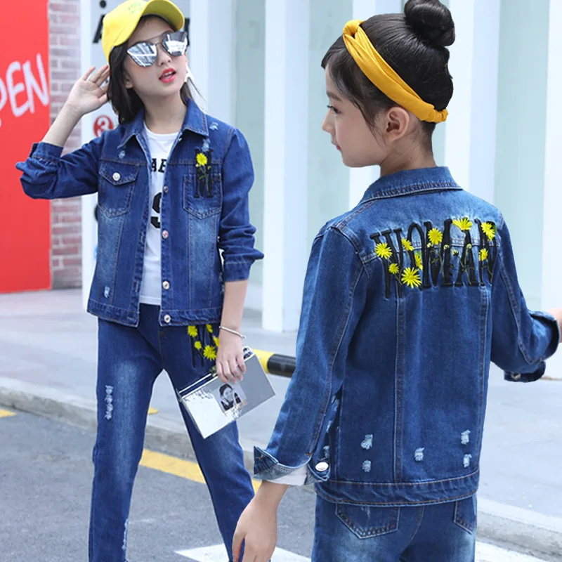 

2019 New Style Korean-style Childrenswear Cowboy Spring And Autumn Girls CUHK Boy Girl Cowboy Two-Piece Set Fashion