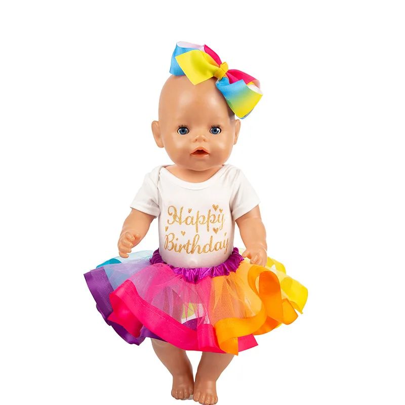 2019 кукольная одежда Творческий День рождения буквами Радуга Сетчатое платье 18-дюймовый Америка Детский жакет из денима для девочки; набор