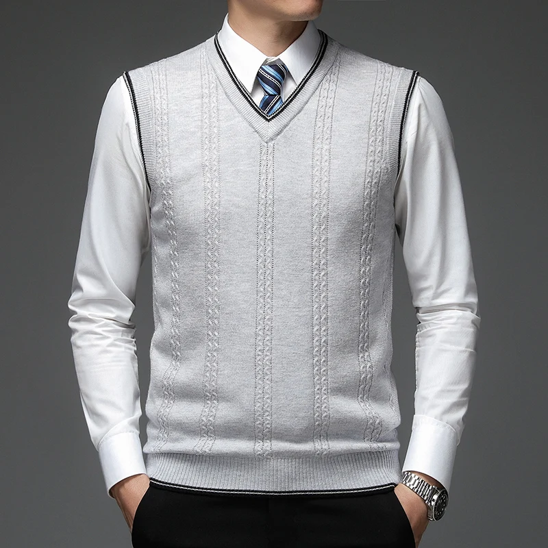 Autum Fashion Brand Solid 6% Wool Pullover Sweater V Neck Knit Vest Men Trendy Sleeveless Casual Top Quality Men Clothing men sweater vests mens knitted vest