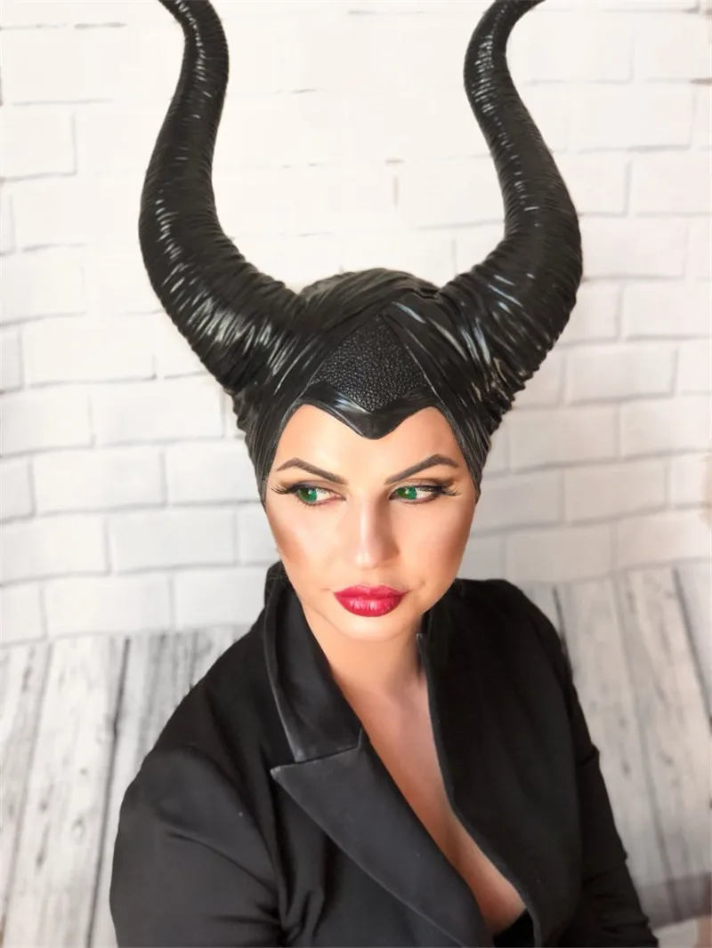 Хэллоуин Косплэй жуткий Maleficent ведьма рога шляпа Головные уборы латексная маска шлем вечерние черный queen головной убор шляпа Кепки