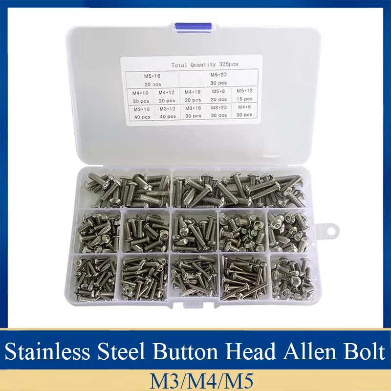 

325 шт./компл. головка кнопки M3 M4 M5 шестигранные болты шестигранные винты с гнездом набор булонжеров