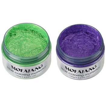 

MOFAJANG 2 Pcs Style Styling Products Hair Color Wax Dye One-Time Molding Paste Hair Dye Wax Make Up, Purple & Green