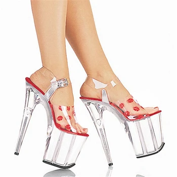 

Sky high pole dancing shoes transparent waterproof table flower glass slipper 20cm ultra high heel sandals