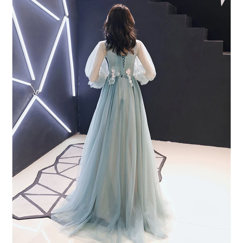 It's Yiiya Evening Dress Elegant Appliques Evening Dresses Long Lace Green Formal Gowns 2020 Plus Size robe de soiree LF160