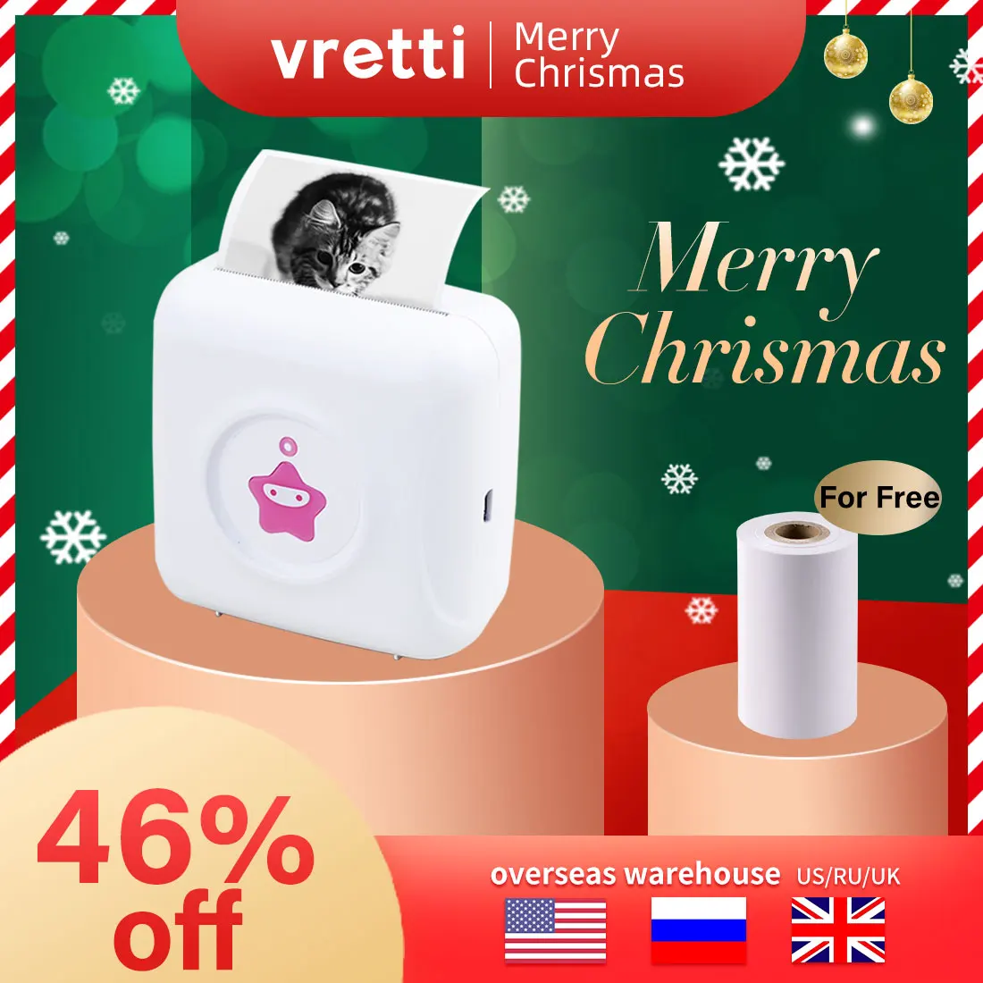 Портативный карманный принтер Vretti TP1 беспроводной маленький мини-принтер прямой