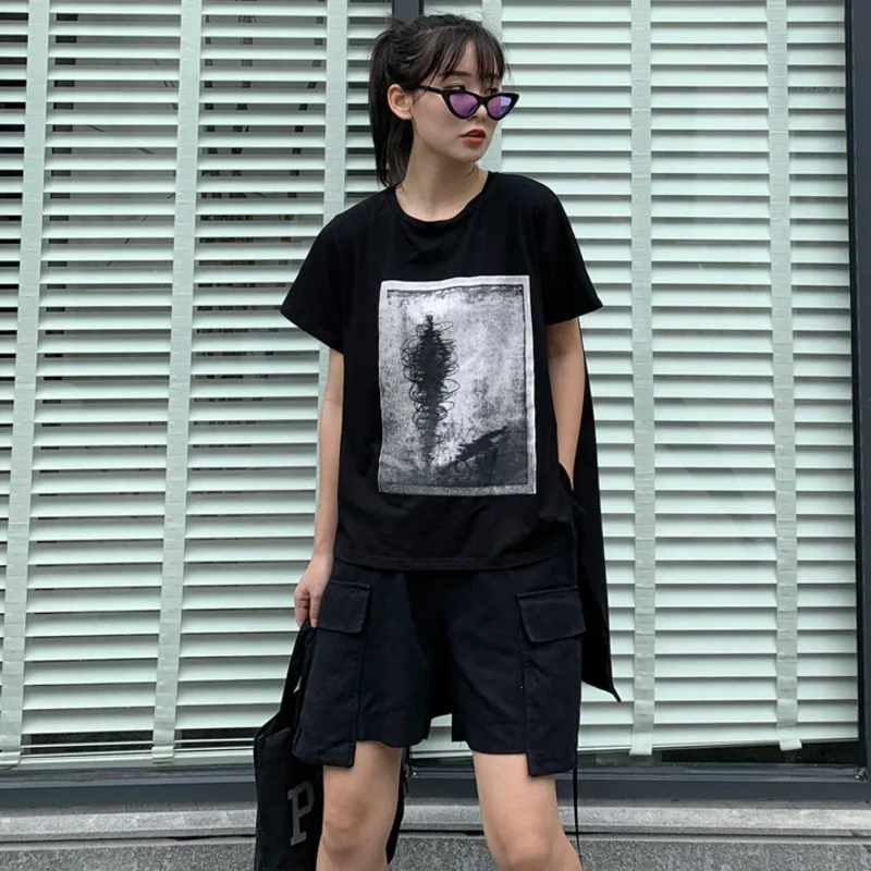 Fashion Tide New Summer Women Clothes Thin Styles Round Neck Short Sleeves Printed Front Shorter Pullover T Shirt WH3191 | Женская