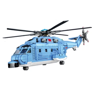 

908Pcs Small particles Modern Helicopter Model MOC DIY Building Kit Construction Toy Gift- Blue