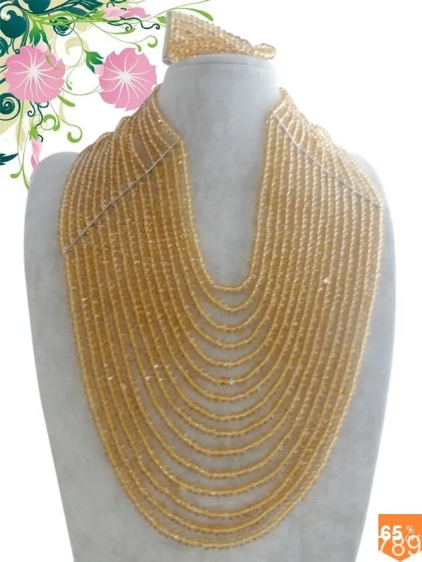 2021NEW !!  champange color 15 layers necklace & bracelet set!